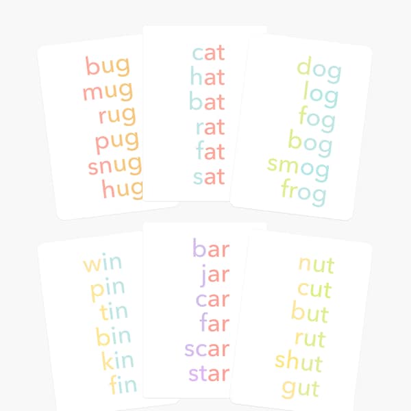 Rhyming Words Flash Cards, RhymesFlash Cards, Toddler Education, First Grade, Kindergarten Basics, Early Learning, Homeschool, Basic Words