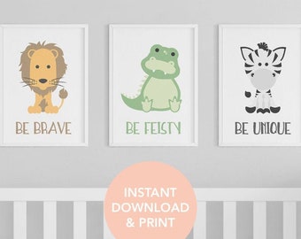 Baby Safari Animals, Set Of 3, Baby Girl Decor, Safari Animals Printable, Jungle Prints 3, Safari Baby 3, Nursery Safari Prints