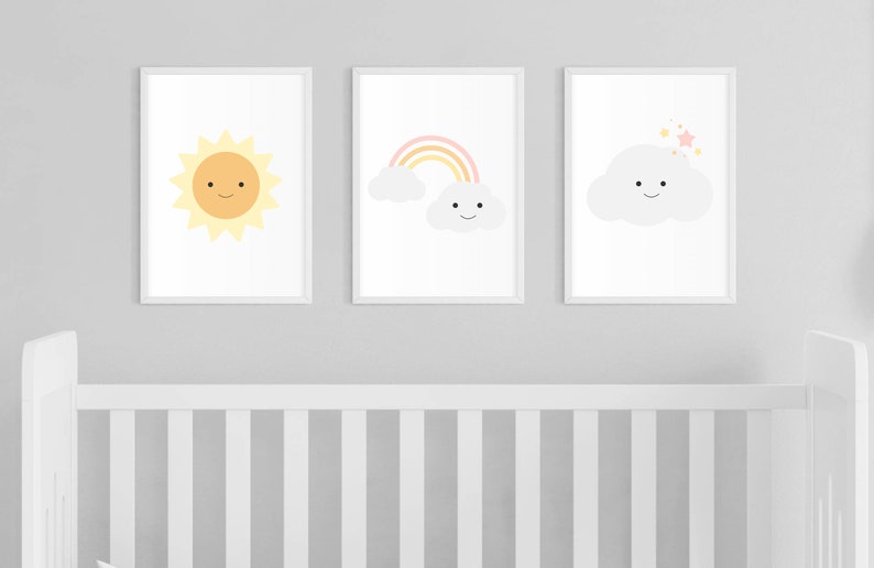 Rainbow Nursery Wall Art, Print Set of 3 for toddler girl or playroom image 5