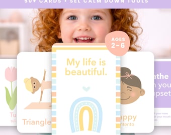 Tarjetas didácticas sobre sentimientos y atención plena para niños / Tarjetas para relajarse / Tarjetas de emociones, yoga y afirmaciones / Aprendizaje socioemocional (SEL)