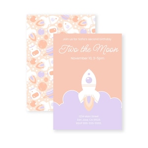 Zwei The Moon Zweite Geburtstagsparty Printable Partydekorationen für Mädchen's Space Theme Geburtstagsparty