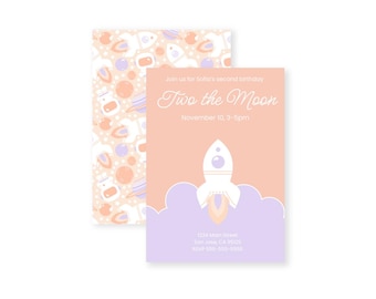 Two The Moon Second Birthday Party Printable Party Decorations for Girl's Space Theme Birthday Party