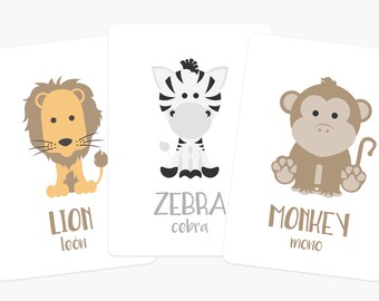 Safari Animal Flashcards, Hand-Illustrated Learning Cards