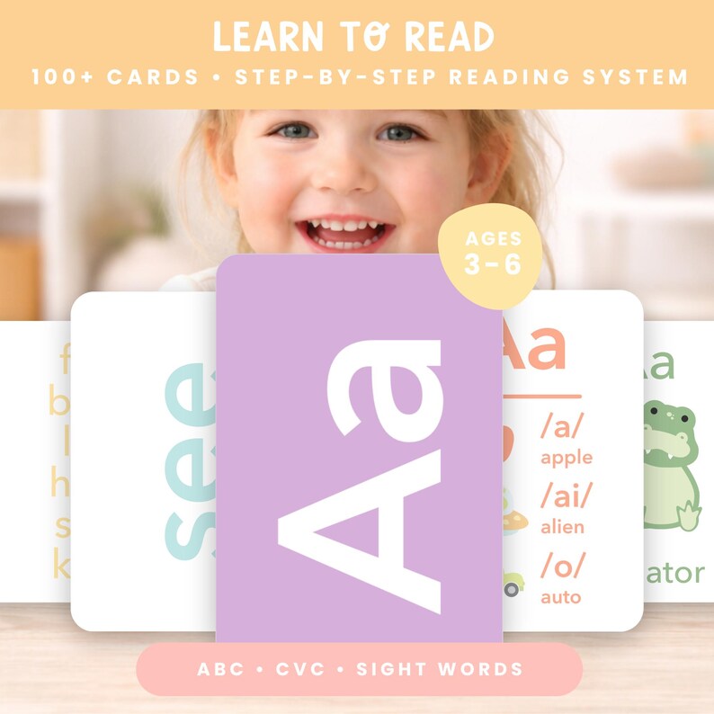 Learn to Read Flashcards Bundle | Early Reader Phonics Sight Words CVC Cards | Kindergarten Readiness Toddler Preschool Reading Games image 11