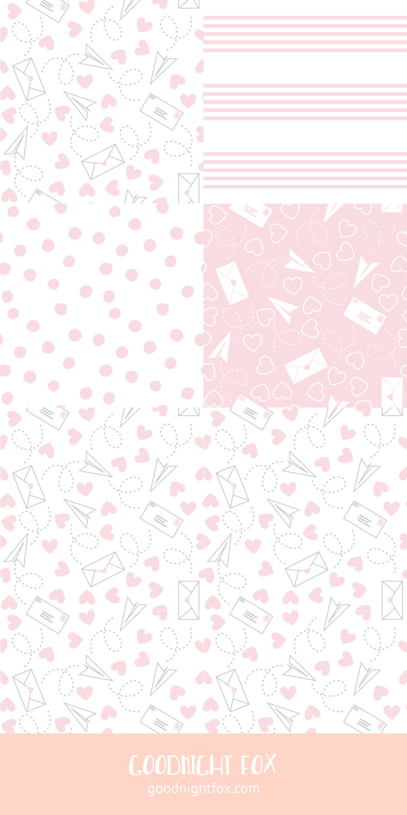 Valentines Fabric Seamless Design Collection, Hearts Fabric, Postage Fabric, Paper Airplane Fabric, Valentine Fabric, Pink Fabric image 1