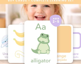 Paquete de tarjetas didácticas con conceptos básicos para preescolar / Tarjetas de aprendizaje para niños pequeños con colores, formas y alfabeto / Tarjetas didácticas Montessori para el aprendizaje preescolar en casa