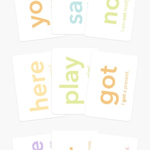 May include: White flashcards with colorful words like "you", "said", and "not". The cards are arranged in a scattered pattern. The bottom of the image has the text "GOODNIGHT FOX" and "Flash Cards by goodnightfox.com".