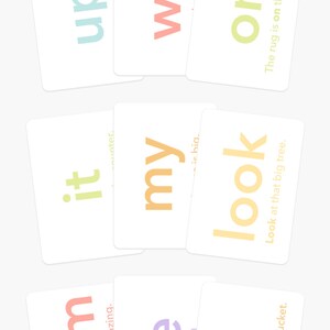 May include: Flash cards with words like "up", "we", "on", "it", "my", and "look" in various colors. The cards are white with colorful text. The bottom of the image has the text "GOODNIGHT FOX" and "Flash Cards by goodnightfox.com".