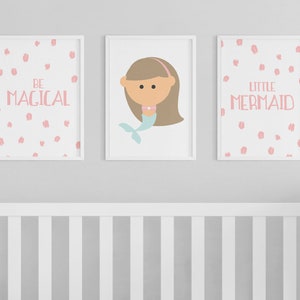 Mermaid Set of 3, Mermaid Bedroom, Mermaid Nursery, Mermaid Theme Decor, Mermaid Print, Mermaid Birthday Party, Custom Mermaid Decor