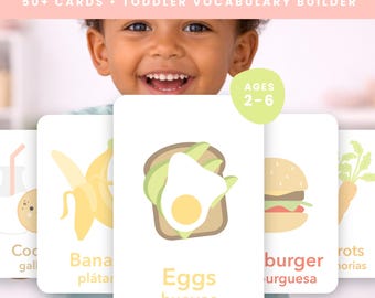 Tarjetas didácticas con las primeras palabras sobre alimentos para niños pequeños / Tarjetas de aprendizaje Montessori para niños pequeños / Primeras palabras sobre alimentos para bebés / Vocabulario de alimentos para preescolares / Educación en el hogar