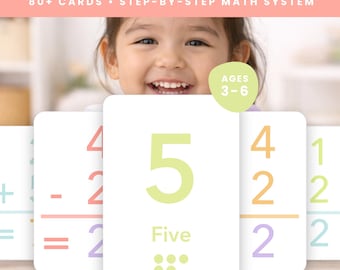 Paquete de tarjetas didácticas de matemáticas Montessori para niños pequeños / Tarjetas de conteo del 1 al 20 / Tarjetas de aprendizaje de matemáticas para preescolar / Tarjetas didácticas de suma y resta