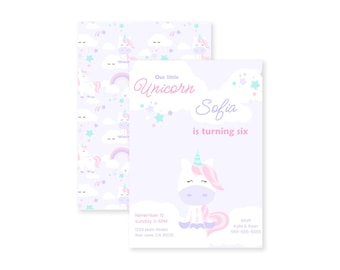 Unicorn Birthday Party Invitations Pink & Purple