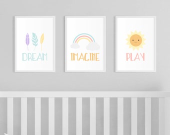 Colorful Kids Art, Playroom Art, Dream Big Art, Be Creative Print, Be Creative Poster, Set Of 3, Set Of 6, Motivational Kids Art, Read Art