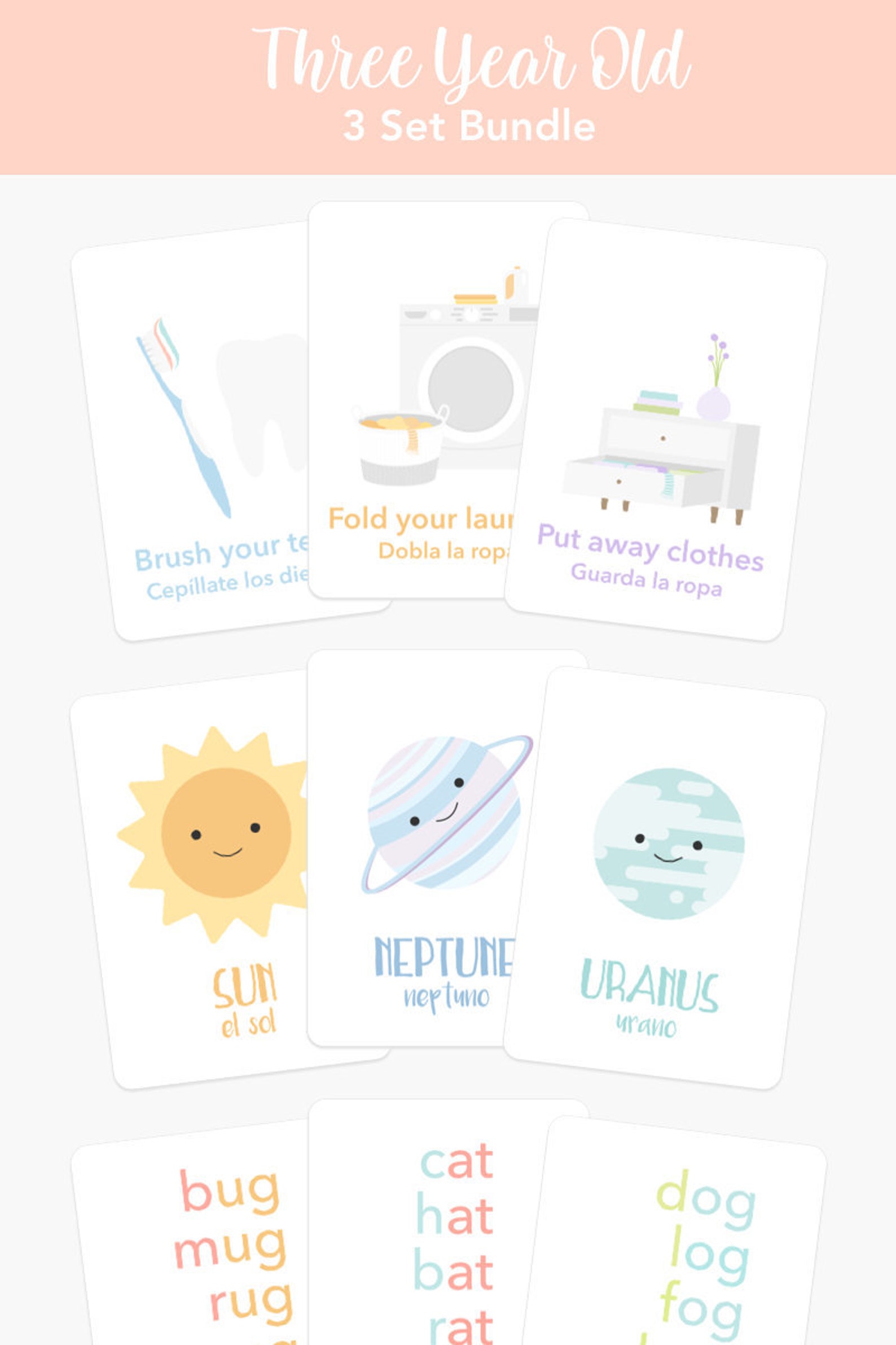 Three Year Old Flash Card Bundle Third Birthday Gift Toddler | Etsy