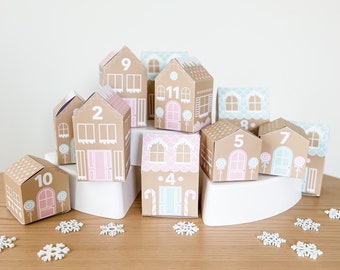 24 Day Advent Calendar Gingerbread Row Houses Print, Cut, and Build DIY Houses