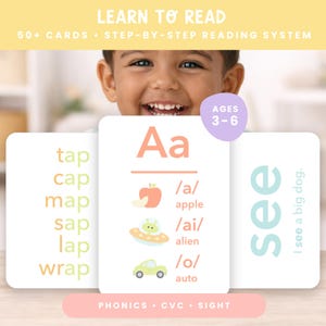 幼児・未就学児向けリーディングフラッシュカードセット｜フォニックスサイトワードCVCワード学習カード｜モンテッソーリ幼稚園リーディングホームスクール
