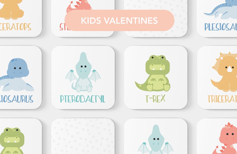 K&ouml;nnte beinhalten: Ein Set mit 10 druckbaren Dinosaurier-Valentinstagskarten mit niedlichen Comic-Dinosauriern und ihren Namen. Die Karten sind perfekt f&uuml;r Kinder, um sie ihren Freunden und Klassenkameraden zu schenken.