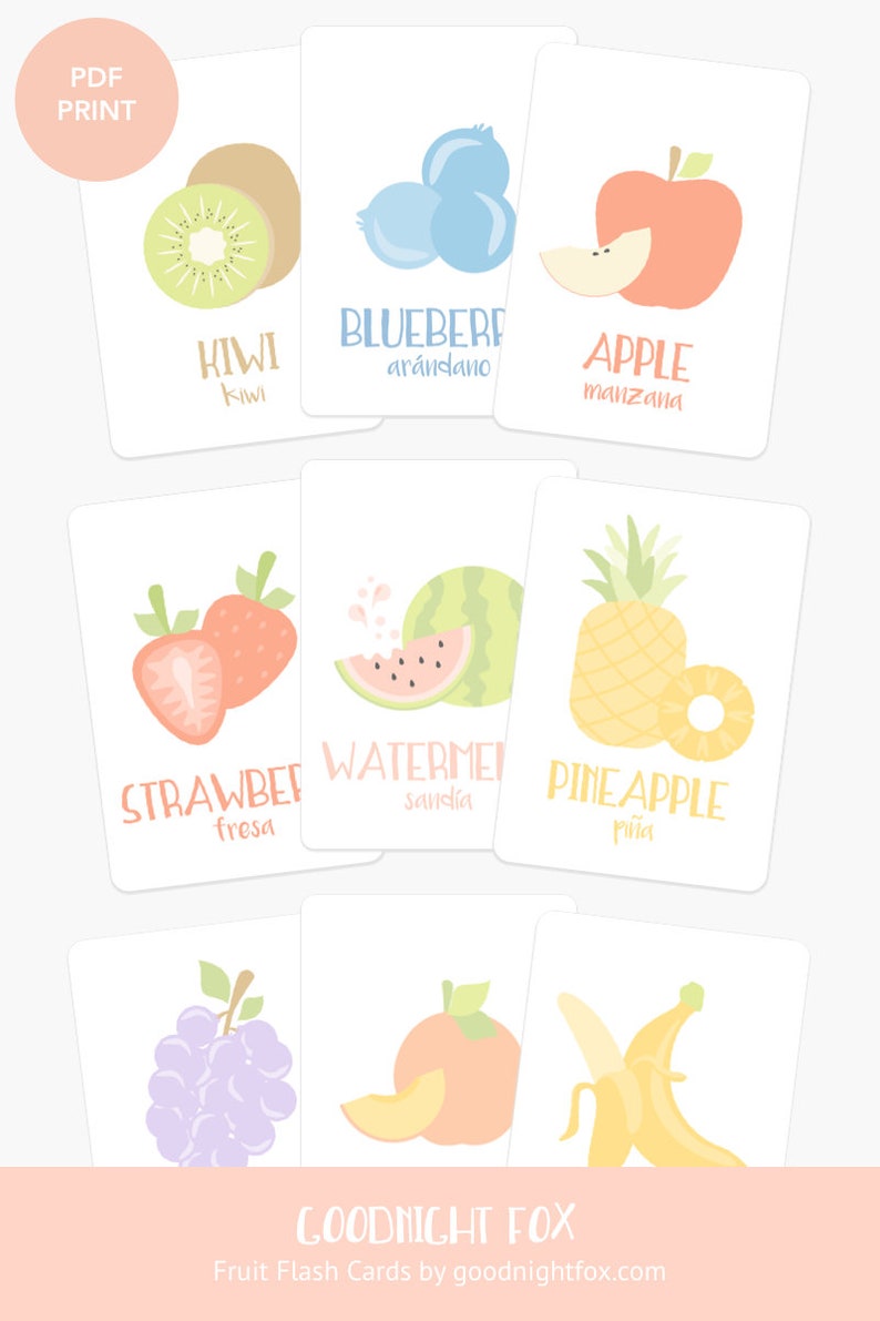 Fruit Flashcards Toddler Printables Preschool Curriculum - Etsy