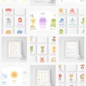 May include: A set of colorful alphabet animal flashcards with illustrations of animals and their names. The flashcards are designed for children learning their ABCs and animal names. The set includes a variety of animals, including a giraffe, hippo, iguana, frog, zebra, and more.