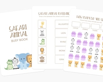 Libro de actividades de animales de safari, actividad Montessori para niños pequeños (imprimible)