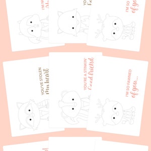 May include: Set of printable Valentine's Day cards featuring cute animal illustrations. The cards have different messages, including "You're a Ford", "I'm nuts about you", and "You've stolen my heart".