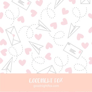 Valentines Fabric Seamless Design Collection, Hearts Fabric, Postage Fabric, Paper Airplane Fabric, Valentine Fabric, Pink Fabric image 2