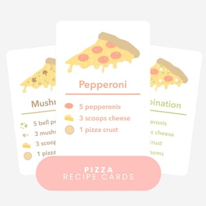 Cartões de receitas de pizza para brincadeiras sensoriais