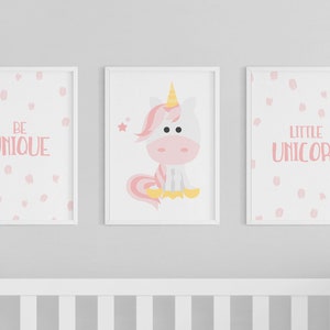 Pink Unicorn Girl, Printable Unicorn Art, Unicorn Room Decor, Unicorn Art Print, Girls Nursery Decor, Baby Girl Nursery, Blush Nursery Art image 2