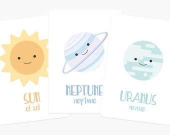 Solar System Flashcards, Hand-Illustrated Planets, Space Nursery Decor