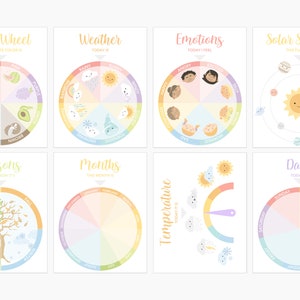 Aprendizaje De Ruedas Giratorias, Estaciones, Emociones, Colores, Días, Meses, Clima, Temperatura
