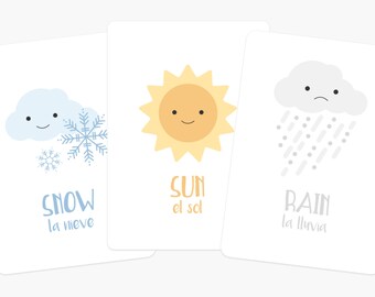 Weather Flashcards, Child Learning Game, Preschool Educational Toy