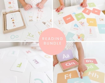 Reading Flashcards Bundle for Toddlers & Preschoolers | Phonics Sight Words CVC Words Learning Cards | Montessori Preschool Reading Homescho