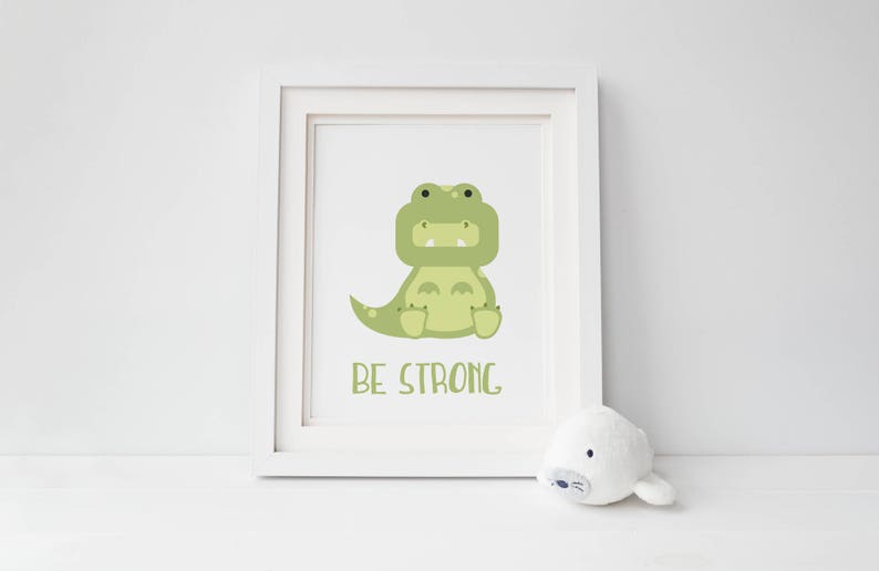 Dinosaur Be Brave, Be Smart, Be Strong Nursery Art Set of 3 Prints image 2