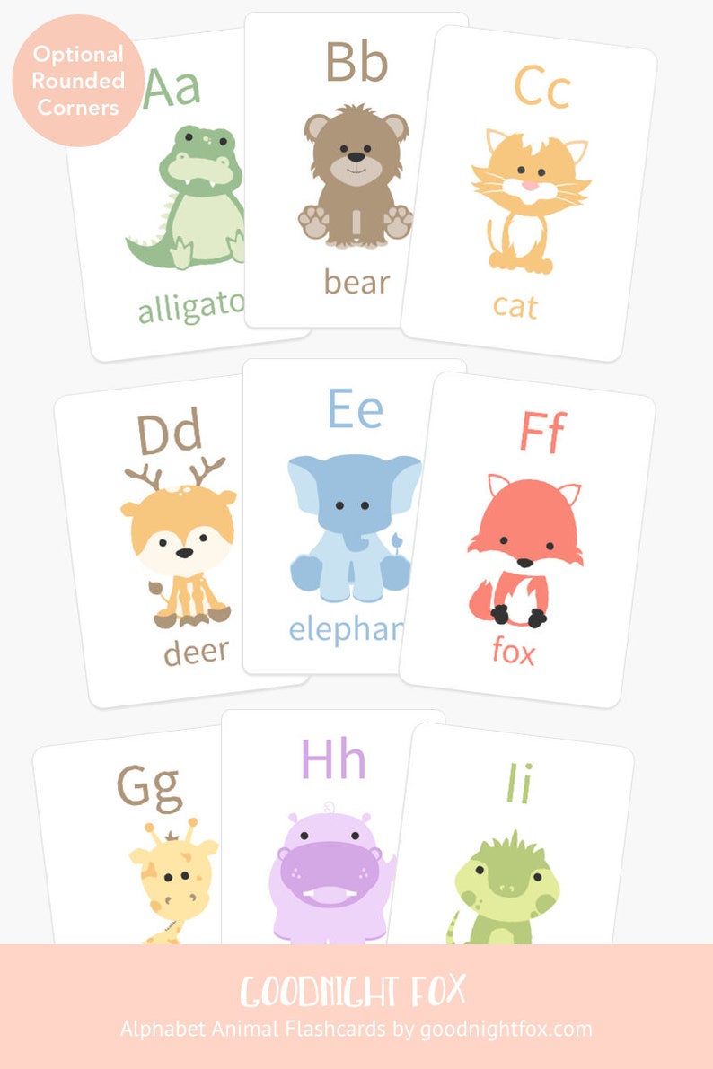 Animal Alphabet Flash Cards Letter Wall Art Alphabet Flash Etsy