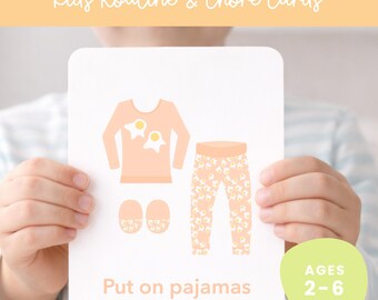 Tarjetas didácticas de rutinas y tareas para niños / Tarjetas de horarios visuales para niños pequeños / Tarjetas de rutinas matutinas y para la hora de dormir / Rutina diaria Montessori para niños