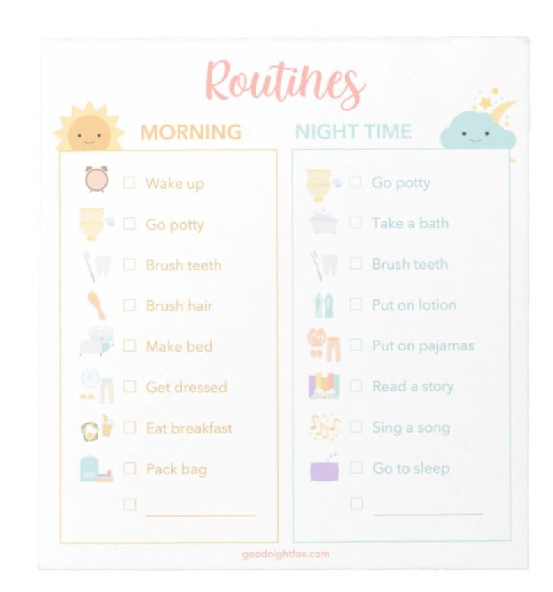 Routines Checklist Notepad, Morning Routine, Evening Routines, Bed Time Routines, Toddler Jobs Chores, Self-sufficient Happy Kids, Parenting image 2
