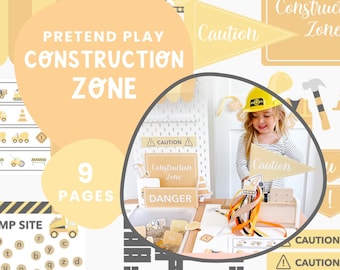 Juego de simulación de zona de construcción imprimible / Kit de juego dramático de construcción / Actividad de caja sensorial para niños pequeños / Juego Montessori / Mesa Flisat