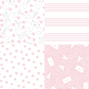 Valentines Fabric Seamless Design Collection, Hearts Fabric, Postage Fabric, Paper Airplane Fabric, Valentine Fabric, Pink Fabric image 6