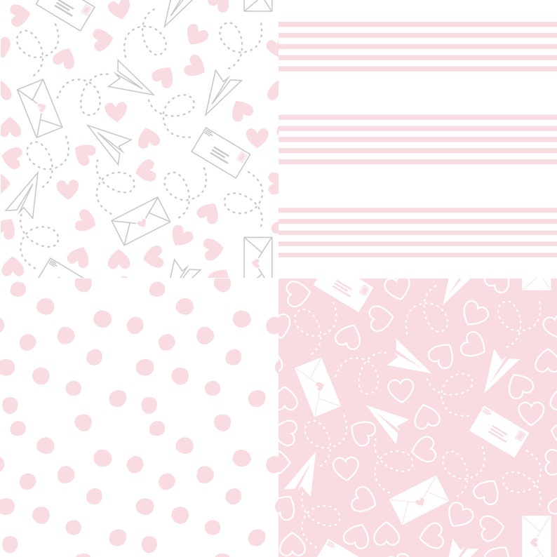 Valentines Fabric Seamless Design Collection, Hearts Fabric, Postage Fabric, Paper Airplane Fabric, Valentine Fabric, Pink Fabric image 6