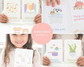 Kids Routine & Chore Flashcards | Toddler Visual Schedule Cards | Morning and Bedtime Routine Cards | Montessori Daily Routine for Kids