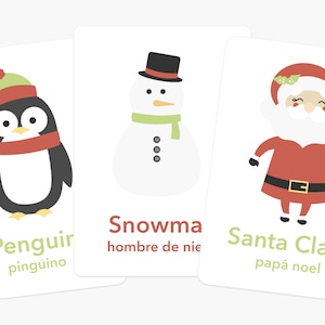 Cartes Flash de Noël, Cadeau pour 2 ans, Flashcard espagnol anglais, Cadeau de Noël pour enfant, Cadeau de Noël pour 1 an, Cadeau de 2 ans