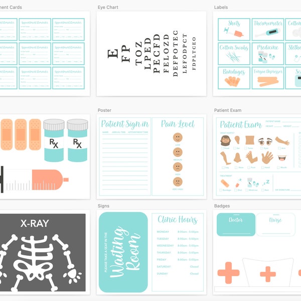 Doctor's Office Printable Dramatic Play Set and Sensory Bin Accessories