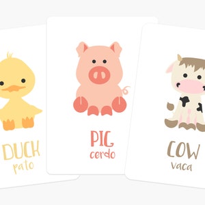 Cartes Flash pour animaux de ferme, Cadeau pour 2 ans, Flashcard espagnol anglais, Cadeau de Pâques pour enfant, Cadeau de Noël pour 1 an, Cadeau de 2 ans