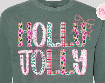 Holly Jolly Preppy Christmas Digital Design PNG