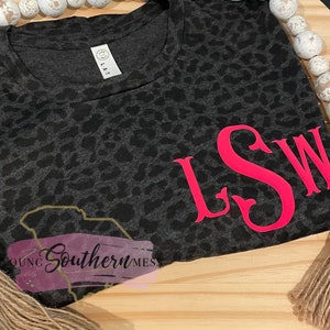 Black Leopard Print Puff Monogram T-Shirt Cheetah Print Shirt Puff Personalized Gift for Her image 4