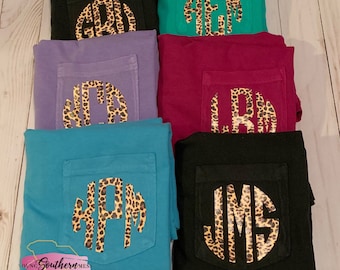 Comfort Colors Cheetah Monogram Pocket T-Shirt - Personalized Leopard Print