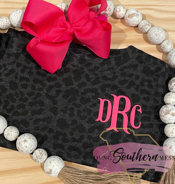 Black Leopard Print Puff Monogram T-Shirt Cheetah Print Shirt Puff Personalized Gift for Her