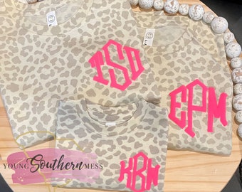 Natural Leopard Puff Monogram T-Shirt