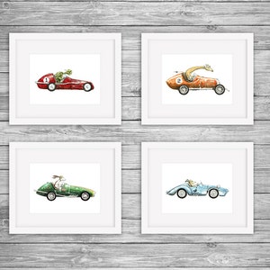 Vintage Race Car with Dog Driving Watercolor Artwork Print Boys Nursery Room 5 x 7 Baby Decor image 4