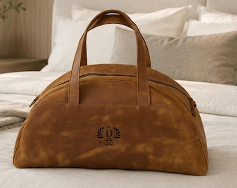 Leather Small Duffle Bag for Women, Personalized Daily Carry Bag, Christmas Gifts for Her, Weekender Travel Bag, Traveling Handbag for Gym
